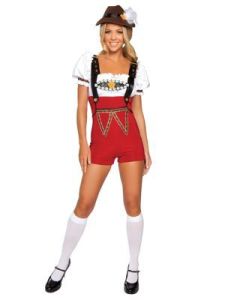 Adult Female Costumes to Hire - German Beerfest Lady -SMALL -  Red shorts & crop top